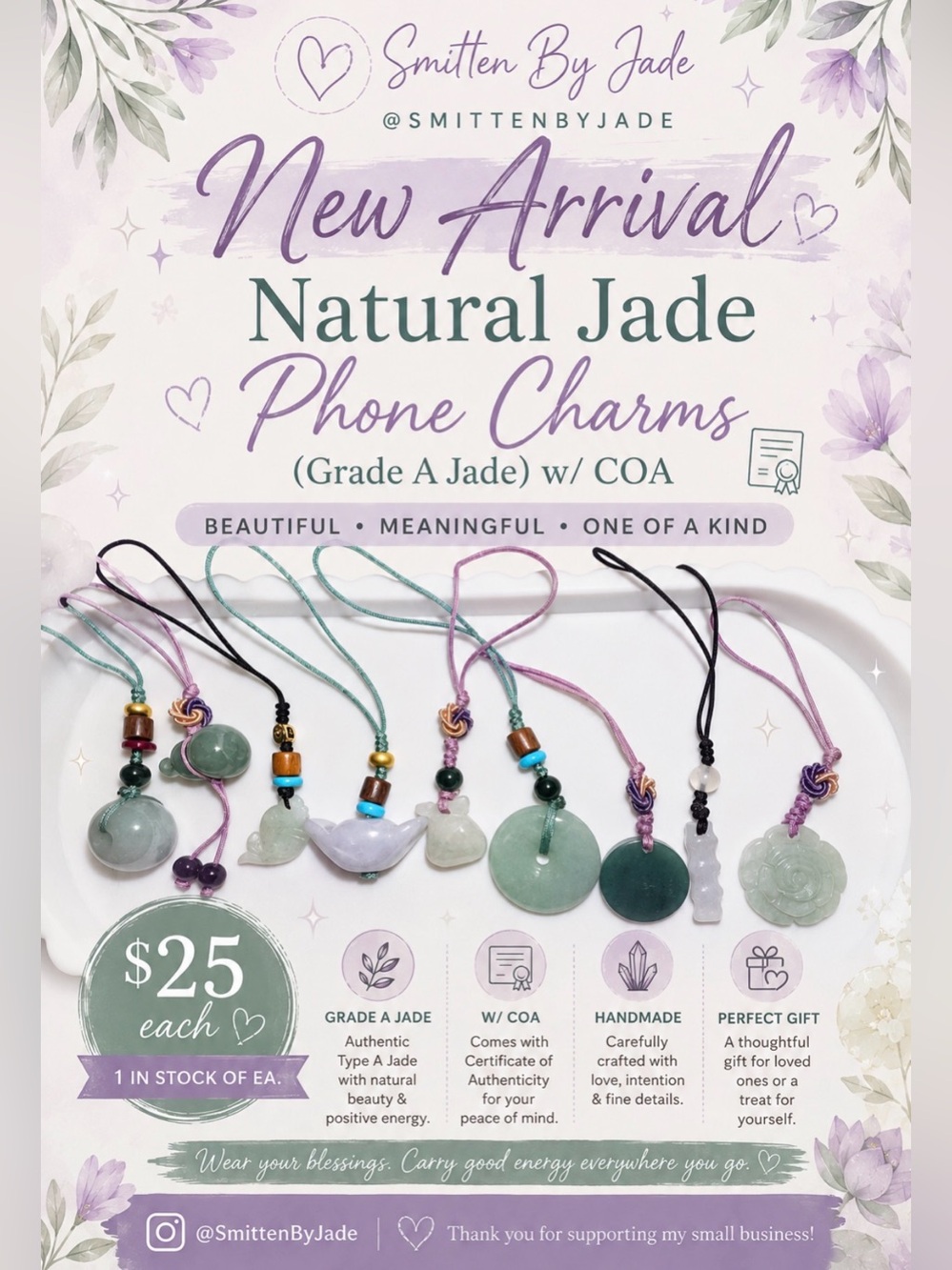 Natural Jade Phone Charm